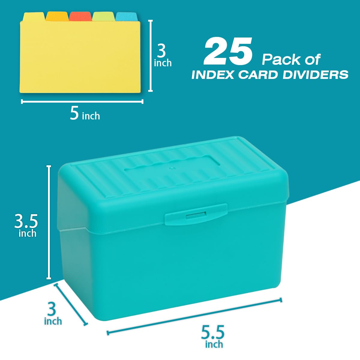 H4D 3x5 Index Card Holder Box With 100 Ruled Cards & 25 Dividers - Red, Snap Closure