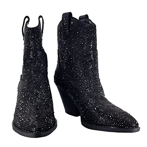 Image of ABSOLEX Women Western Cowgirl Cowboy Pointed Toe Rhinestone Ankle Booties