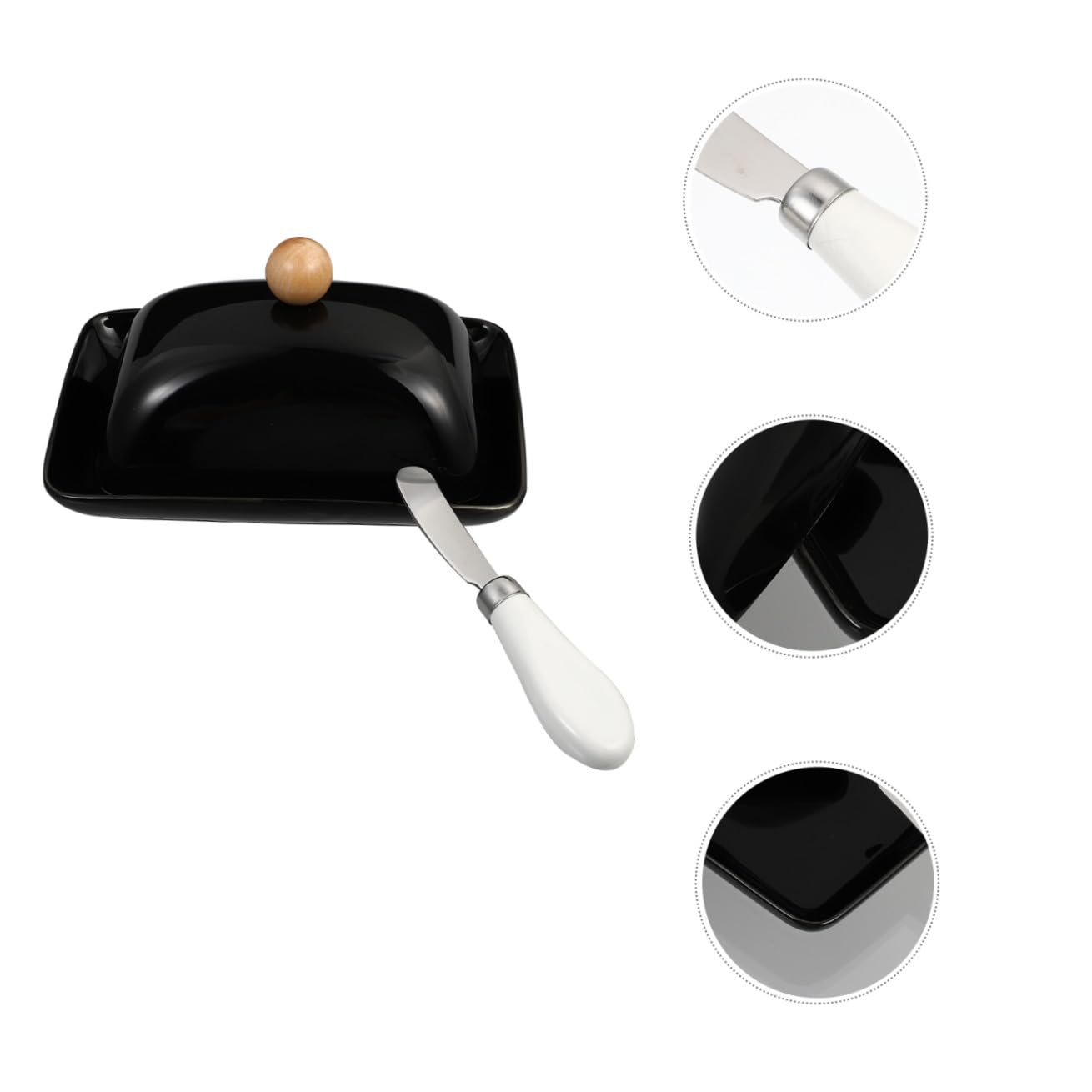 Beurrier Design Simple en Céramique Noir avec Couvercle