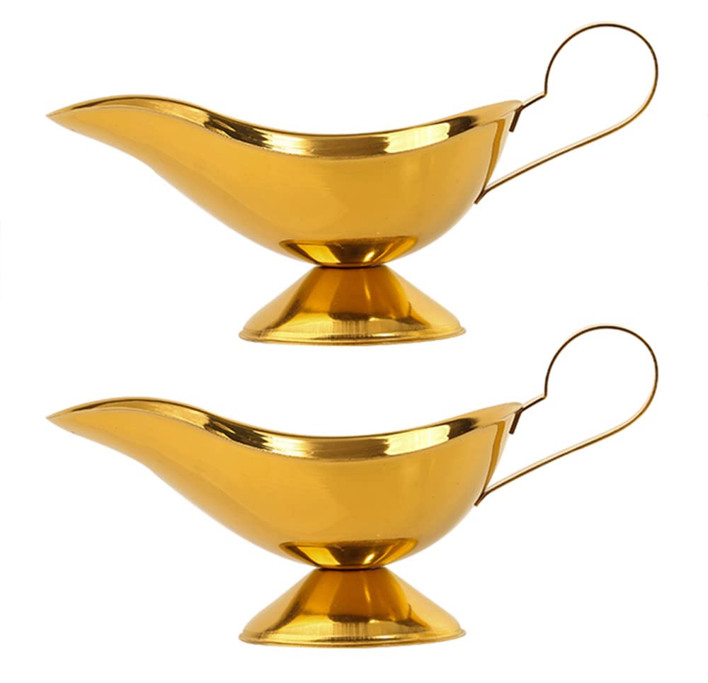 123Arts 2pcs Gold Stainless Steel Gravy Boats for Gravy, Cream, Black Pepper Sauce, 7 Oz