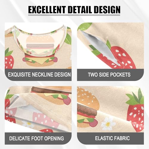 ALAZA Strawberry Hamburger Flower Floral Pajamas Short Sleeve 2 Piece Sleepwear Top and Bottom Pajama Set Unisex4