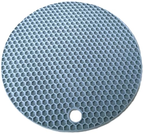 鍋敷き ハニカム構造 ダイニングテーブル保護 耐熱シリコン製 置いたらピタッと滑らない 耐熱 240度 鍋つかみ (ブルーグレー, 1個,直径14cm厚み4mm)