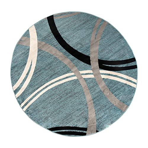 Rugshop Modern Wavy Circles Design 6' 6" (6' 6" Diameter) Blue