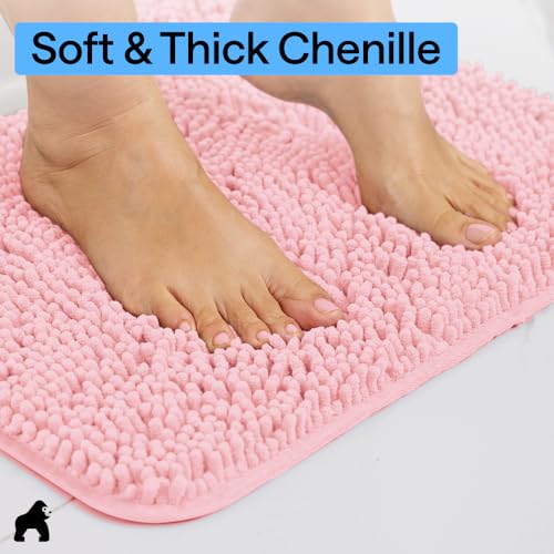 Image of Gorilla Grip Original Luxury Chenille Bathroom Rug Mat, 24x17, Extra Soft and Absorbent Shaggy Rugs, Machine Wash Dry, Perfect Plush Carpet Mats for Tub, Shower, and Bath Room, Light Pink