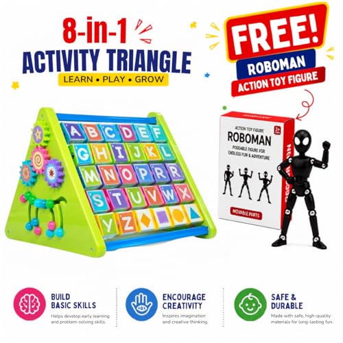 Image of FLYI 8-in-1 Activity Triangle for Kids(2+ Years) Abacus, ABCD Alphabet Board, Slate Chalk & Whiteboard, Learning Clock, Gear & Logic Game | BIS Certified Montessori Educational Toy Gift for Toddlers