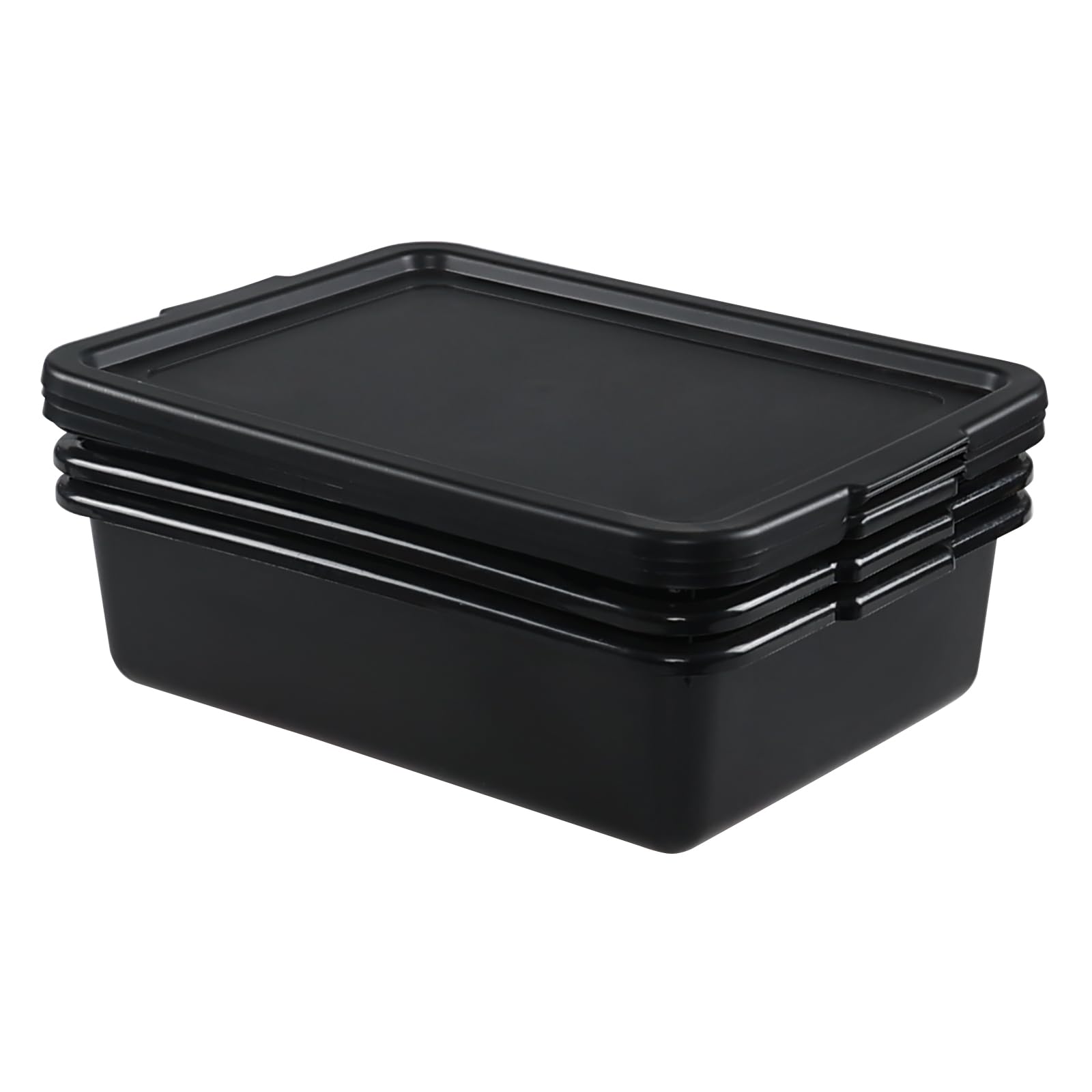 Paquete de 3 tinas de autobús de servicio de alimentos de 13 L con tapas, caja de autobús de utilidad comercial, color negro