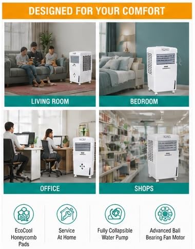 Image of Usha Coolboy 40 Air Cooler | 40L Tank Capacity | 3-Side Honeycomb Pads | Ice Chamber | Powerful 18 cm Blower | Auto Swing | Inverter Compatible | White (40 Liter)
