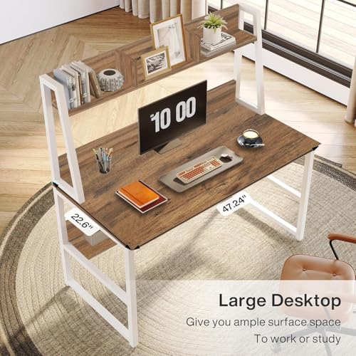 Image of Klaxon Engineered Wood Iron Study Table with Drawer, Multi-Usage Laptop Desk & Home Office (Printo-FD, DIY Installation) (Forest Dark - White, TBS Tower White)