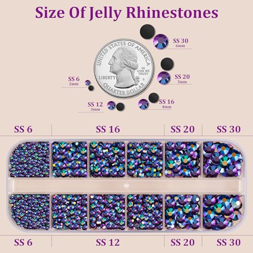 Image of Resin Jelly Rhinestones for Crafting with B7000 Jewelry Glue, 1 Box Purplish Black AB Flatback Crystal with 3Pcs 10ml Glue, Bedazzling Non Hotfix Gems for DIY Tumblers Clothing Shoes Manicure