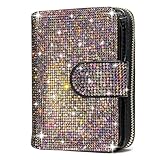 ERWUBA Small Wallet Women Bling Rhinestone RFID Blocking Bifold Compact Card Holder Wallet for Women with Zipper Credit Card holder (Colored diamond)