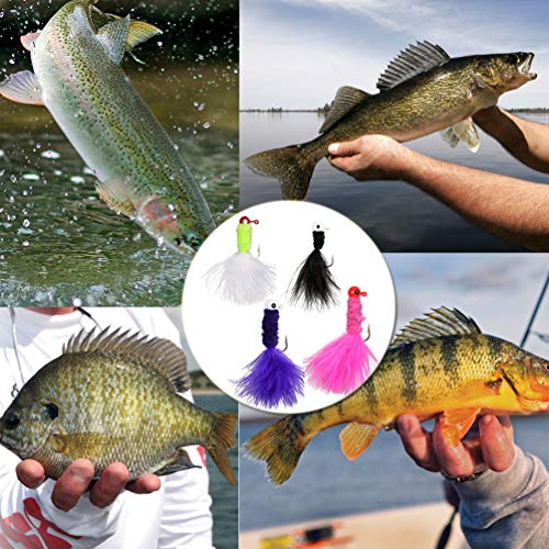 image for JSHANMEI Marabou Jigs Fishing Lures Kit 20PCS Feather Hair Jigs Head H