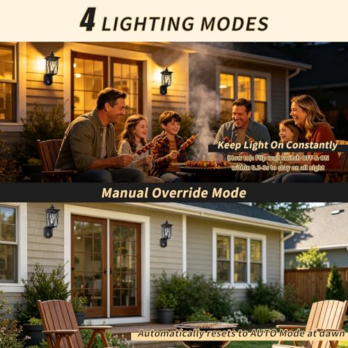 Image of JYO 17 inch Motion Sensor Outdoor Wall Light Fixtures, Anti-Rust Aluminum Wall Sconce with Water Ripple Glass & E26 Socket, Exterior Waterproof Wall Lantern for House Front Door, Porch, Garage(02-BK-MA)