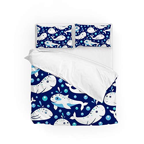 Housse de couette baleines bleu douce pour peau sensible avec ses 2 taies