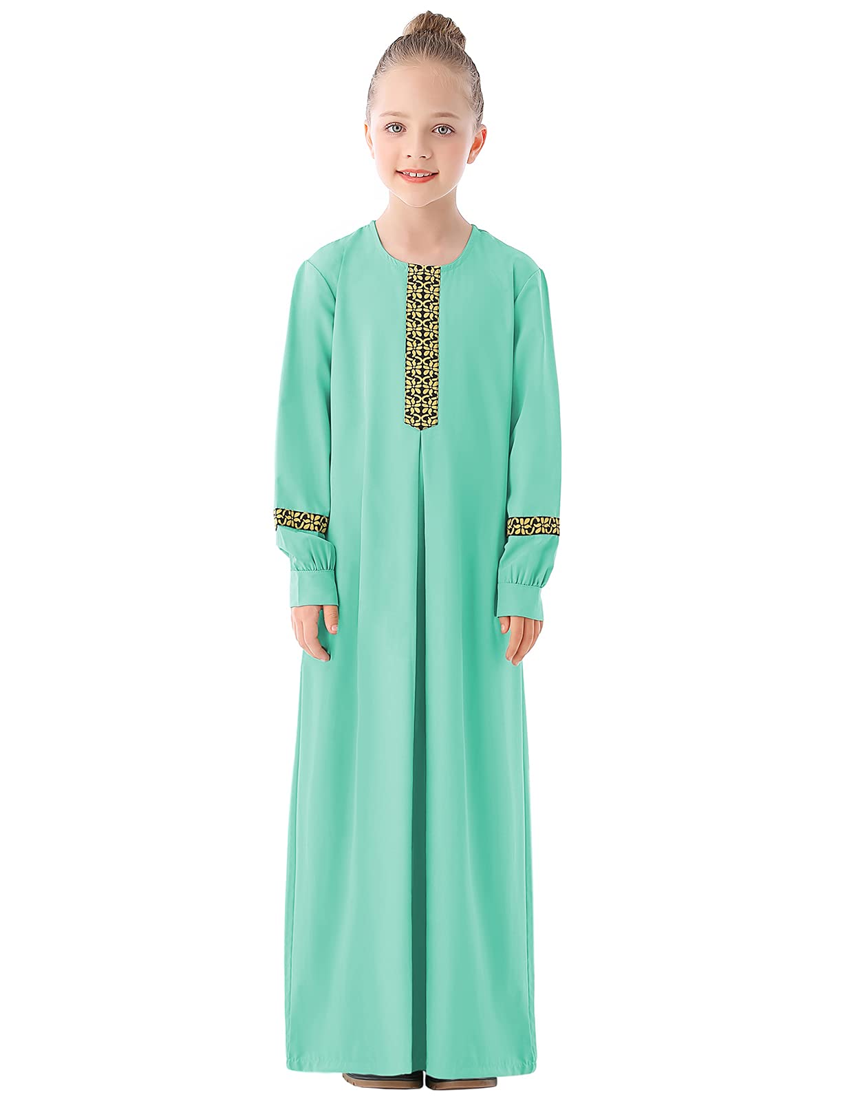 AbettericKids Girls Long Sleeve Islamic Kaftan Zipper Maxi Prayer Clothes Muslim Dresses Abaya