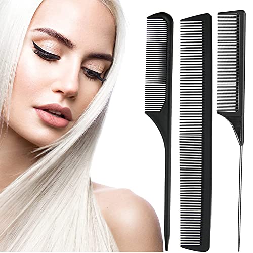 Peigne de Cheveux Peigne Queue Antistatique,Peigne de Cheveux Salon,Peigne de Coupe de Cheveux en Fibre de Carbone (3PCS, Noir-2)