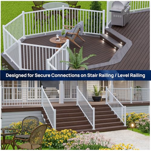 Image of Egadis 4 Pack Aluminum Deck Railing Bracket Connector, Adjustable Railing Bracket, White Outdoor Textured AAMA2604 Powder-Coat Finish Rail Modular System for Decks, Porches & Balconies