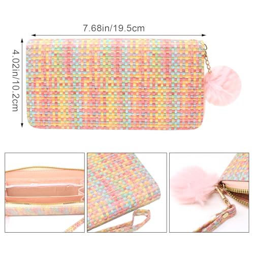 yueton 1 Pack Women Hand Wrist Type Straw Clutch Bag Boho Purse Cute Colorful Wallet Fashion Summer Beach Handbag with Zipper and Wristlet