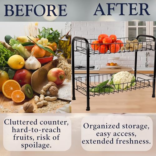 Image of Niyara Iron Metal Heavy Duty Stand 3-Tier Multistorage /Multipurpose Standing Rack, Bathroom Countertop Storage Shelf Cosmetic Organizer Holder Kitchen Spice Rack (Fruit basket)