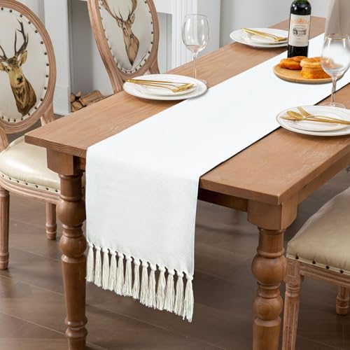 Boho Beige Tischläufer, 30 x 180 cm Beige Gewebt Table Runner Waschbar Tisch Läufer Vintage Tischdecke mit Quasten für Küche Esstisch Party Hochzeit Tabletop Deko Boho Beige Tischläufer, 30 x 180 cm Beige Gewebt Table Runner Waschbar Tisch Läufer Vintage Tischdecke mit Quasten für Küche Esstisch Party Hochzeit Tabletop Deko