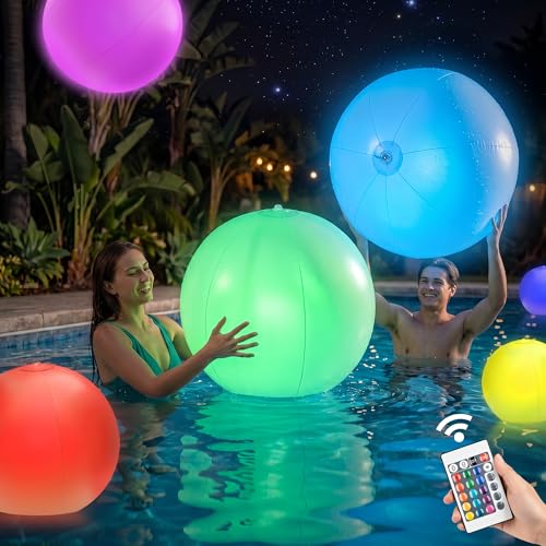 4-Pack 16 LED Light-Up Beach Balls Glow-in-The-Dark Floating Pool Toys