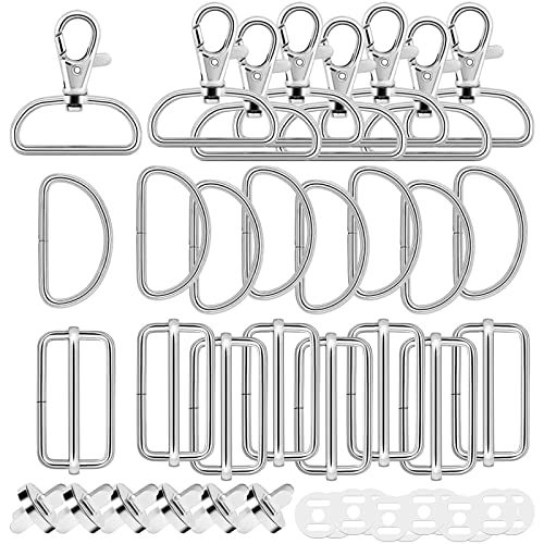 D rings for Bag Making Supplies 30Pcs 32mm Metal Buckles with Magnetic Buttons D rings Heavy Duty Bag Making Hardware Slide Buckle for Bag,Wallet,Dog Collars,DIY Crafts,Hardware Fasteners(Silver)
