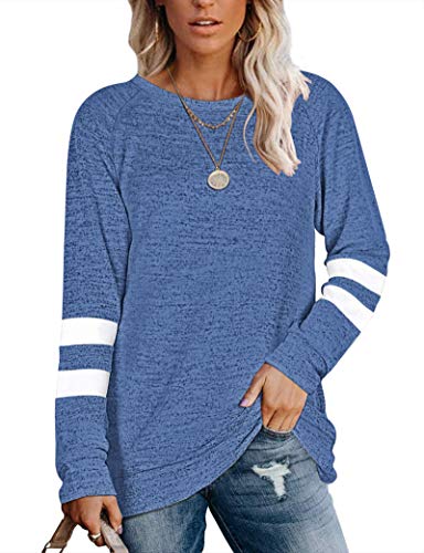 MOLERANI Femmes Hauts Sweat-Shirts Doux Manches Longues Tunique Chandails pour Leggings Bleu Marine XL