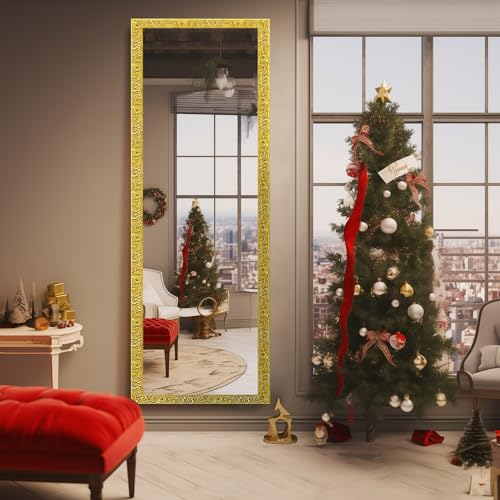 LFT HUIMEI2Y Door Mirror Full Length, 50" x14" Over The Door Full Body Wall Mirror, Full Length Mirror for Door with Engraving Frame for Bedroom, Living Room, Dressing Room, Gold - Image 3