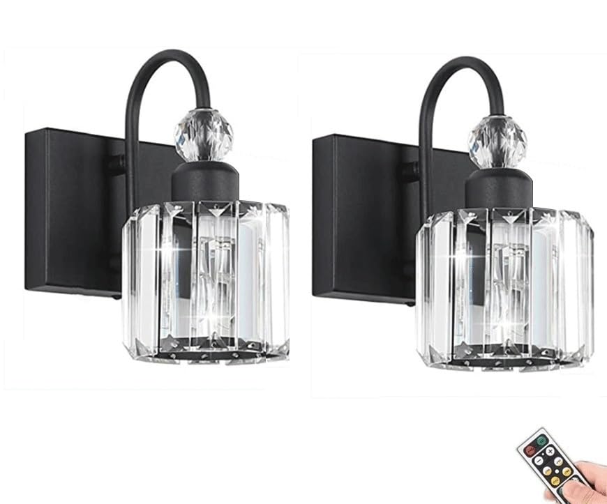 Juego de 2 luces modernas para tocador de baño, funciona con pilas, control remoto y bombillas, inalámbricas, regulables, para espejo, pasillo, vestíbulo, dormitorio, no cableadas