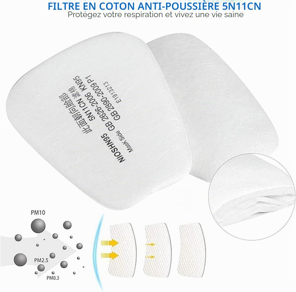 Masque respiratoire complet et 22 filtres, protection d'objectif, masque anti-poussière, protection respiratoire pour peinture, ponçage et polissage