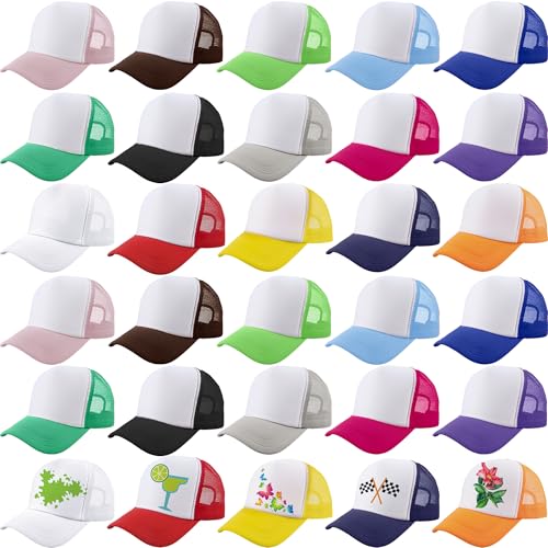 Image of 30 Pack Adult Sublimation Trucker Caps Bulk DIY Printing Baseball Hat Mesh Trucker Hat for Men Women Summer