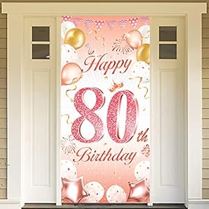 DPKOW Rose Gold 80. Geburtstag Dekoration für Frau, Rosé Gold 80. Geburtstag Banner für Hintergrund Tür Dekoration, 80…