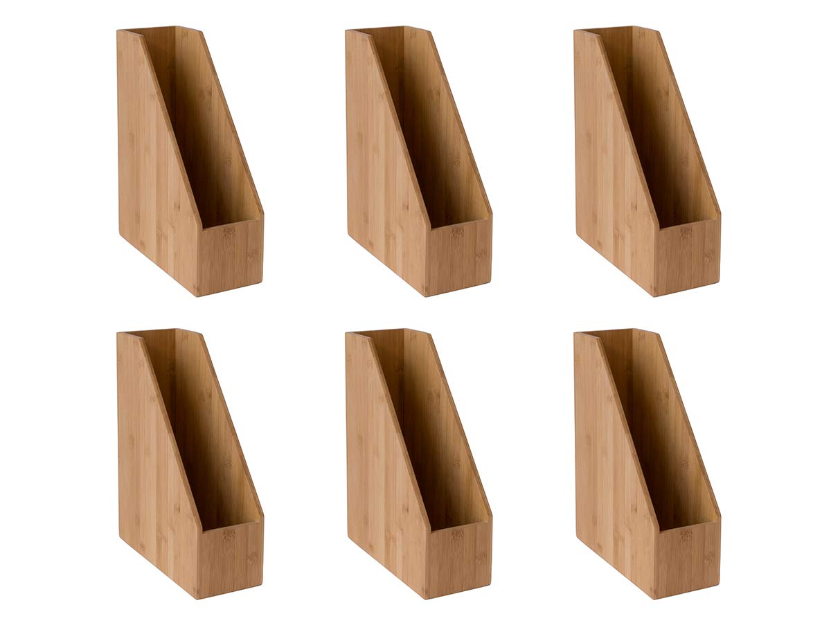 Osco Natural MOSO Bamboo Magazine File Organisers for Desk, Shelf Filing – Brochure & Document Holder, A4 Compatible – Stylish Eco Office Storage – 6 Pack (32×10×25.5 cm)