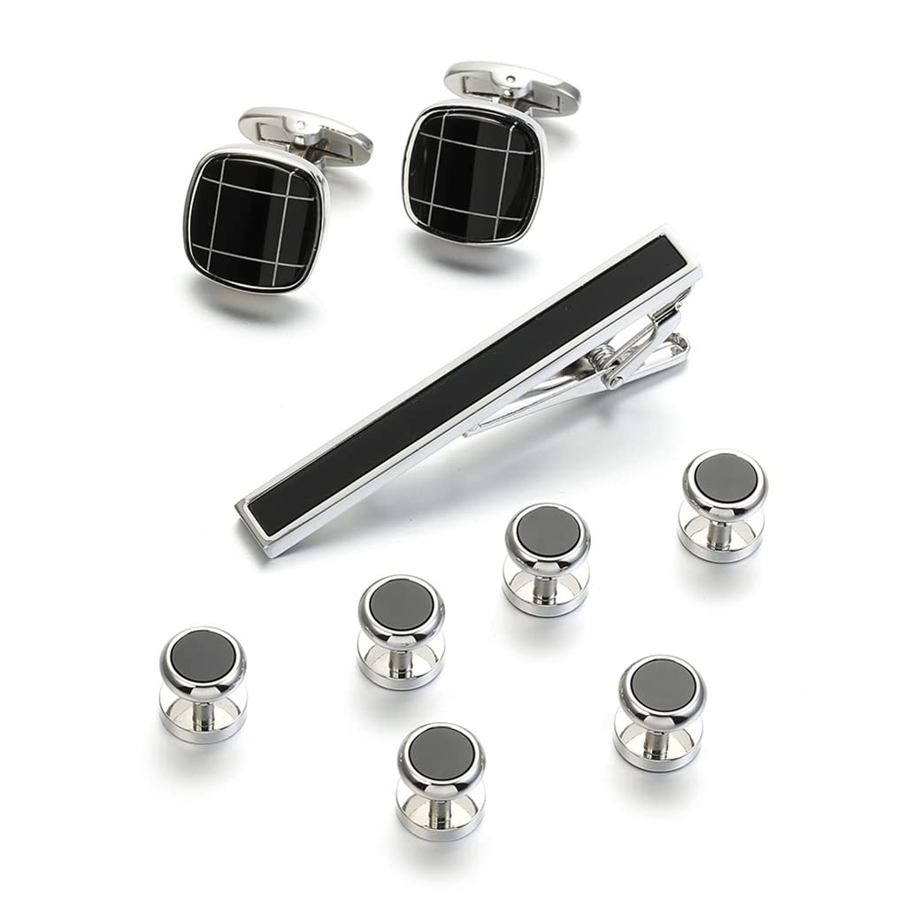 RWRAPS 9 Sets Herren-Accessoires, Party, Dating, Manschettenknöpfe, Anstecknadeln, Set, Business, Karriere, Krawattenklammer (D 1)