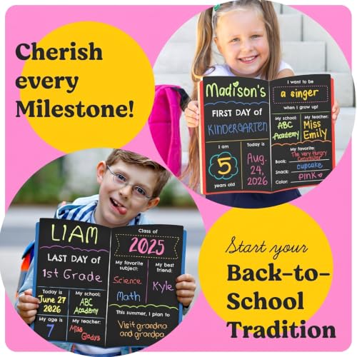 Chalkola My First Day of School Sign Board with 3 Liquid Chalk Markers | 13”x11” Double-Sided & Reusable Chalkboard Sign - 1st and Last Day - Back to School Board for Kindergarten, Preschool Kids