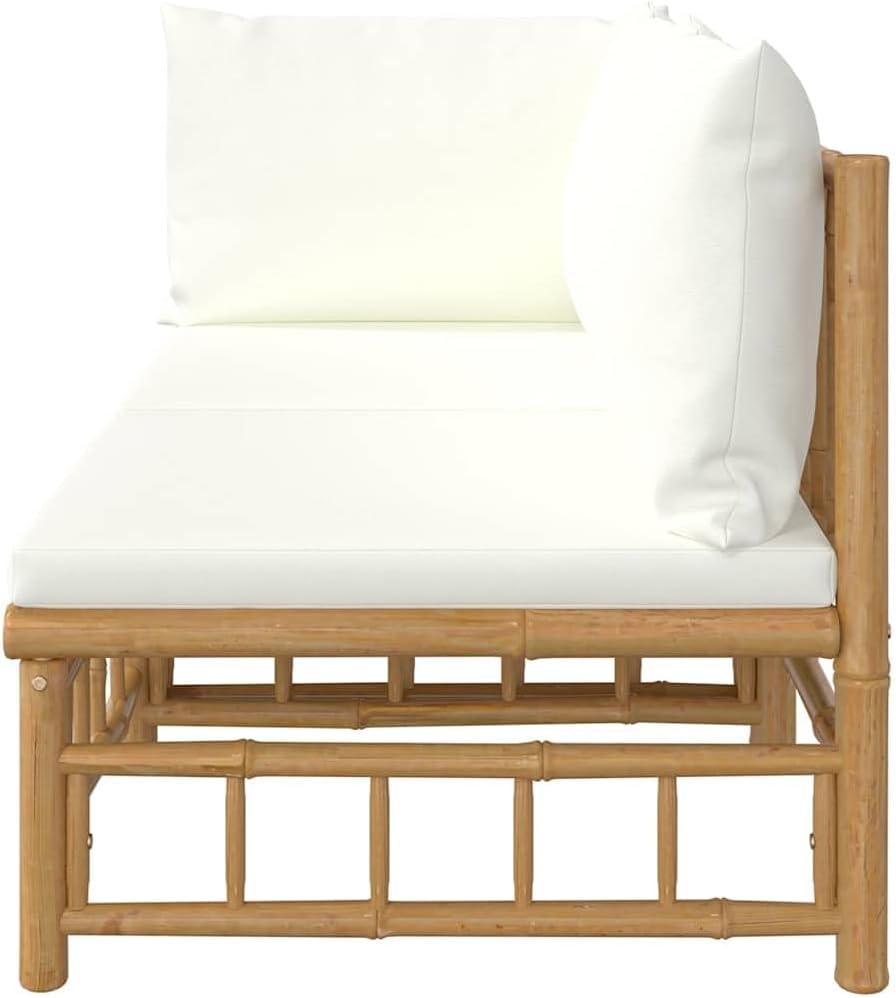 Outdoor Sectional Sofa Cream White 27 x 27 in, Patio Loveseat w/Breathable Bamboo Fiber Cushions, Weather-Ready Frame, Modular Setup for Garden, Deck, Small Balcony Spaces
