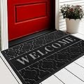 Yimobra Welcome Door Mat, Heavy Duty Sturdy Front Door Mat for Home Entrance, Garage and Garden Outside Entryway Floor Mat, Non Slip, Fade Resistant, Easy Clean, 29.5 x 17 Inch, Black