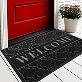 Yimobra Welcome Door Mat, Heavy Duty Durable Front Door Mat for Home Entrance, Garage and Garden Outside Entryway Floor Mat, Non Slip, Fade Resistant, Easy Clean, 29.5 x 17 Inch, Black