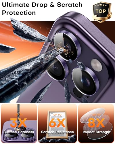 Image of TOCOL for iPhone 14 Pro Max Camera Lens Protector /iPhone 14 Pro Camera Lens Protector Tempered Glass HD Individual Scratch Resistant Cover Accessories Case Friendly 2 Pack(Purple)