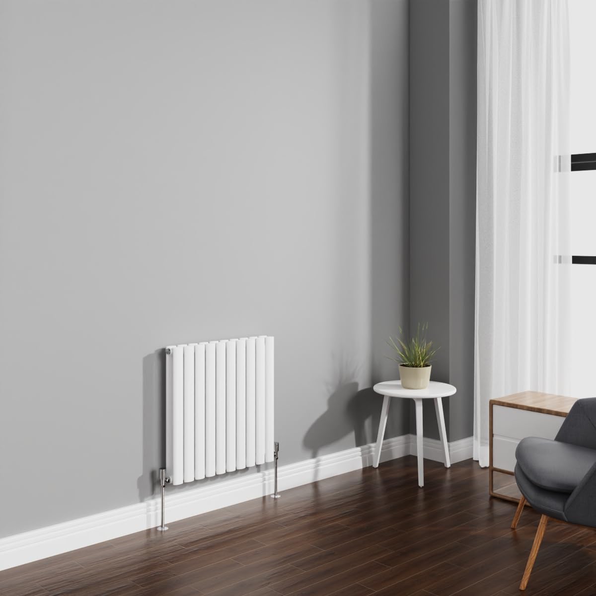 Radiateur horizontal blanc brillant 600x590mm chauffe rapide salle de bain