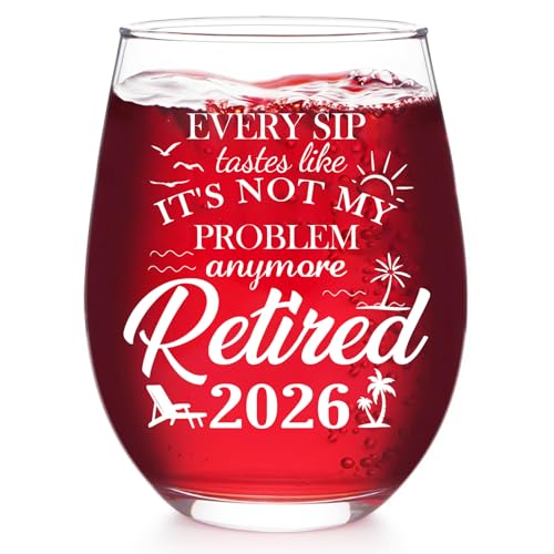 Retirement Gift for Woman & Men 2026 - Funny Retirement Gifts for Women with "Not My Problem Anymore", Farewell Goodbye Gifts for Coworkers, Boss, Friend, Teacher or Mom - 19OZ Stemless Wine Glass