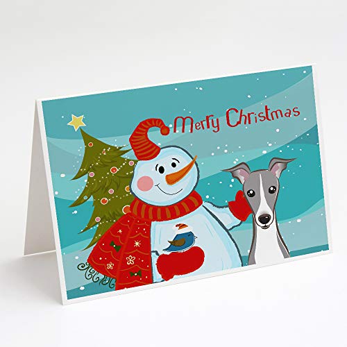 Caroline's Treasures BB1856GCA7P Snowman with Italian Greyhound Greeting Cards and Envelopes Pack of 8 Blank Cards with Envelopes Whimsical A7 Size 5x7 Blank Note Cards