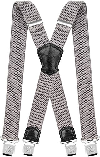 Decalen Mens Suspenders Very Strong Clips Heavy Duty Braces Big and Tall X Style (Light Silver)
