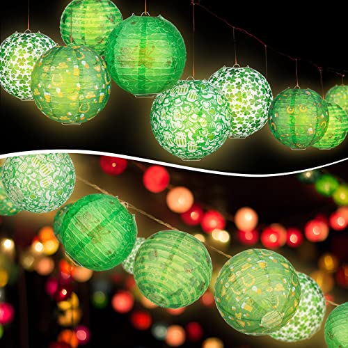 Image of Panelee 12 Pcs St Patricks Day Party Decorations Paper Lanterns Hanging Round Green Shamrock Lanterns for Irish Festive Office Classroom Party Decorations Indoor Outdoor
