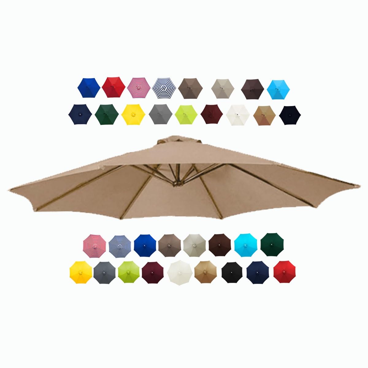 Patio Umbrella Replacement Canopy 6 Ribs 8 Ribs Parasol Canopy Cover for 2.0m 2.30m 2.50m 2.70m 3.0m Multicolor Canopy Replacement Top (Color : Brown, Size : 2.0m/6.5FT-6Ribs)