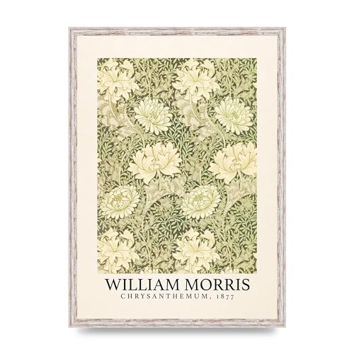 Lithobee - William Morris Chrysanthemum 1877 - Printed Wall Art Design in Sizes A2, A3 & A4 Framed in a Stylish Coloured Frame or Unframed (A2 White Distressed Frame)