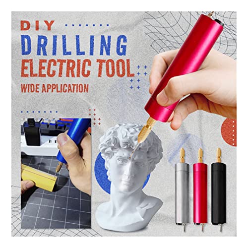 kelyee DIY Drilling Electric Tool, 0.7-1.2mm Micro Aluminum Light power Electric mini hand drill Set Portable Handheld Drill With Power Supply for Resin Plastic Wood Jewelry Making (Red)-Silver