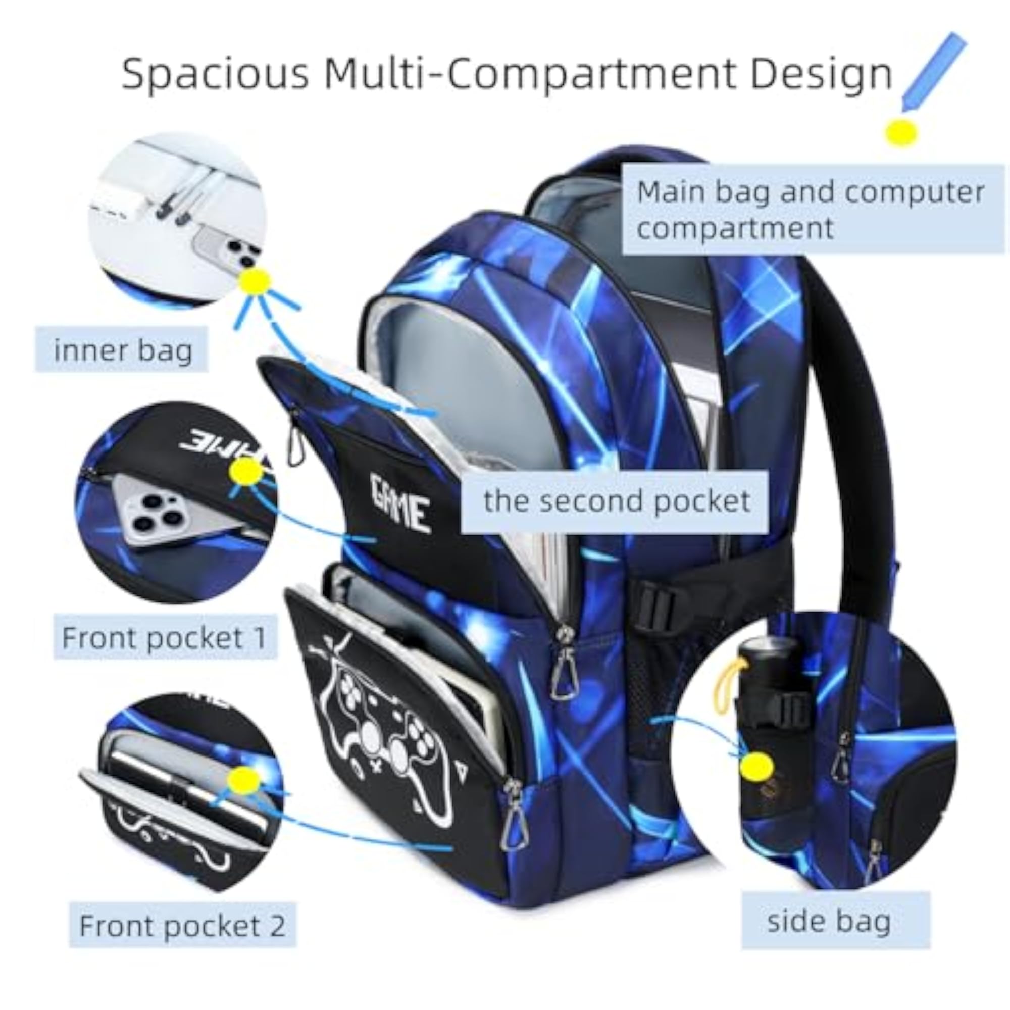 Kids Backpack Boys 18in Cool Luminous Game Bookbag