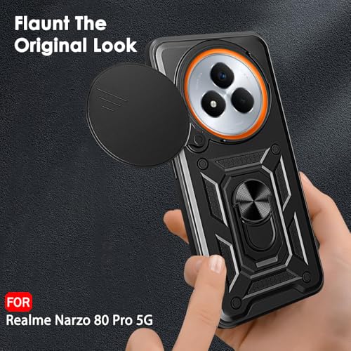 Image of TheGiftKart Tough Armor Bumper Back Cover Case for Realme Narzo 80 Pro 5G | Kickstand & Ring Holder | 360 Degree Protection Back Case for Realme Narzo 80 Pro (PC & TPU, Rotating Camera Cover, Black)