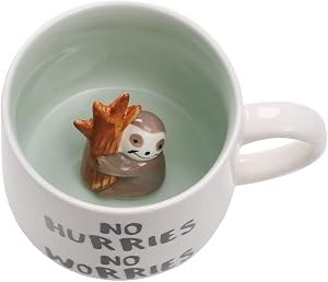 Ewaymado 3D Coffee Mug Sloth Inside Cup Cute Handmade Animal Figurine Ceramics Teacup Christmas Birthday Mothers Day Gifts