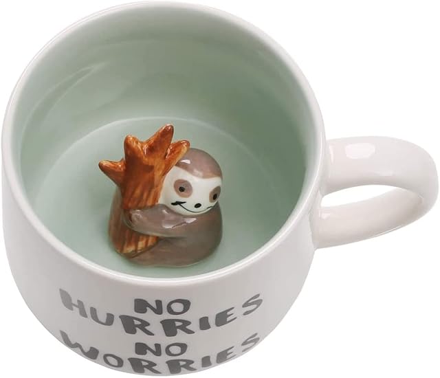 Ewaymado 3D Coffee Mug Sloth Inside Cup Cute Handmade Animal Figurine Ceramics Teacup Christmas Birthday Mothers Day Gifts